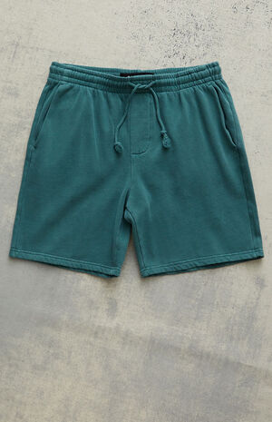 Fleece Washed Green Sweat Shorts image number 1