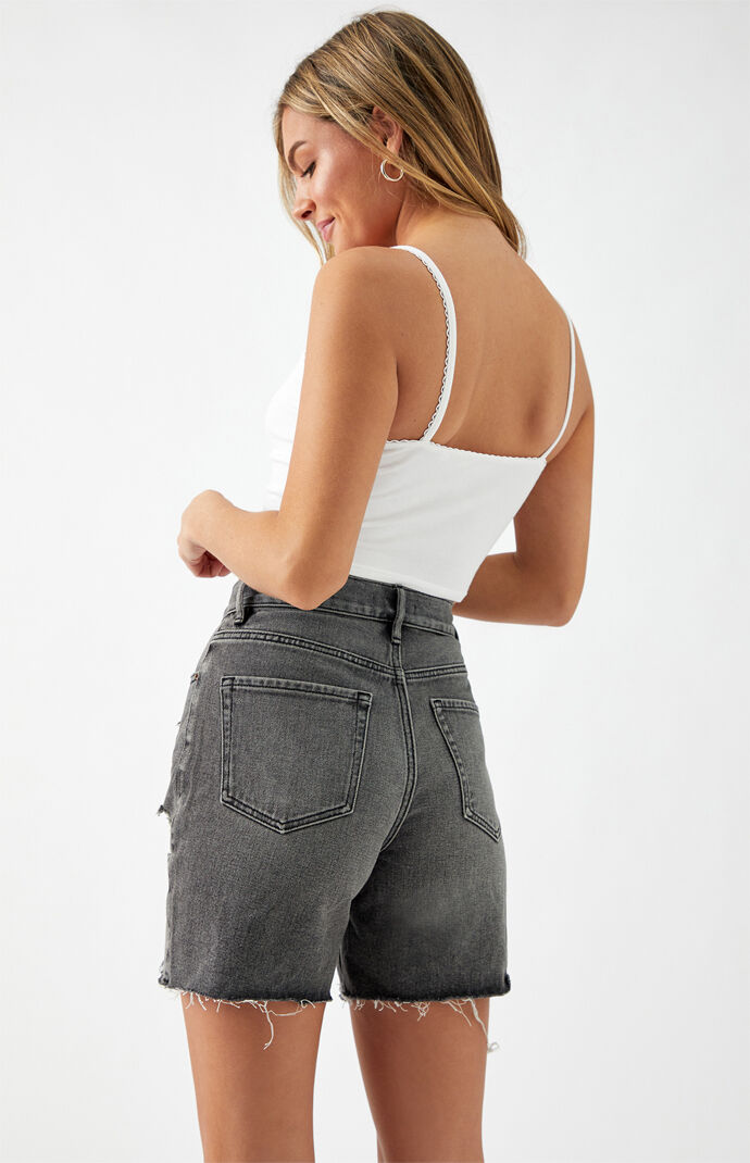 Gray High Waisted Denim Boy Shorts