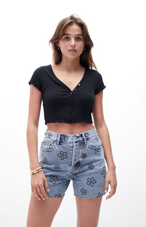 Flower Sketch Girlfriend Denim Shorts image number 1