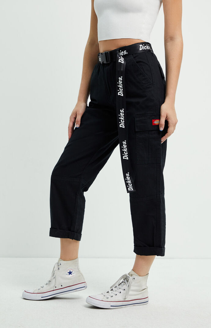 dickies belted utility black cargo pants