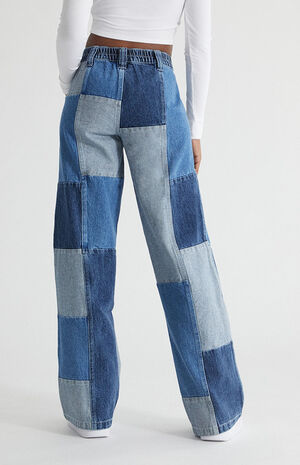 Medium Blue&nbsp;Patchwork Low Rise Puddle Cargo Pants image number 4