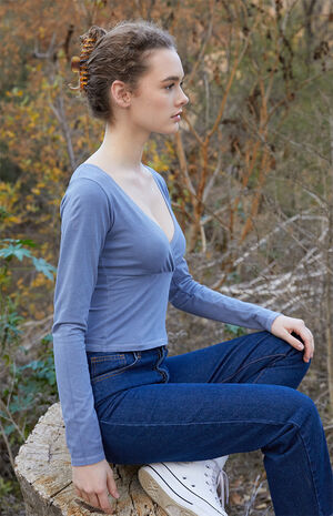 Blue Amara Surplice Long Sleeve Top image number 2