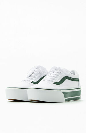 White & Green Old Skool Stackform Sneakers image number 2