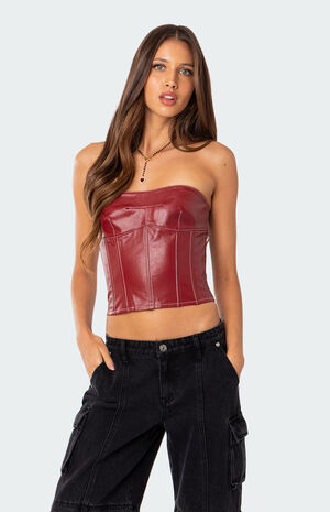 Moss Faux Leather Lace Up Corset image number 3