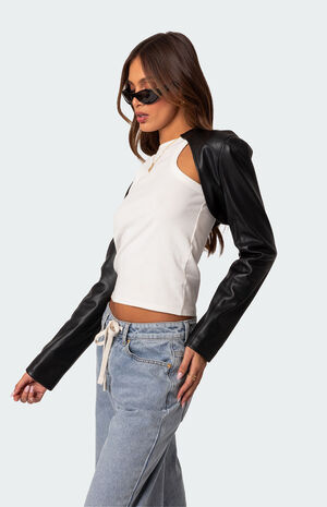 Faux Leather Shrug Jacket image number 4