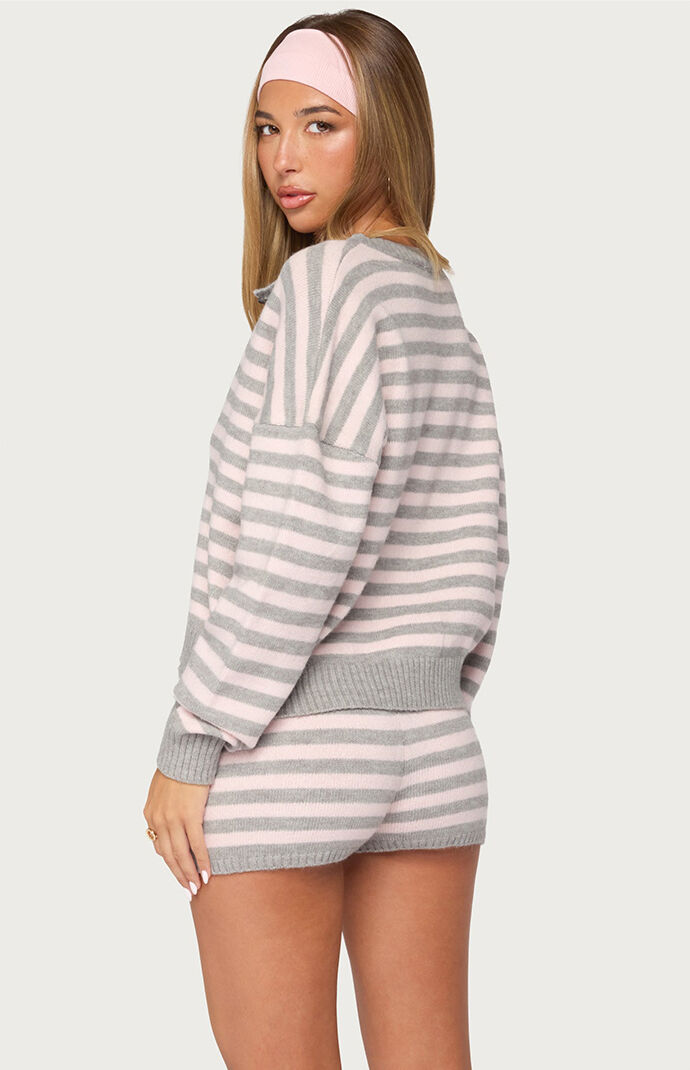 Edikted Abra Striped Knit Button Up Cardigan