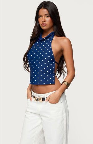 Raiya Polka Dot Backless Halter Top image number 2