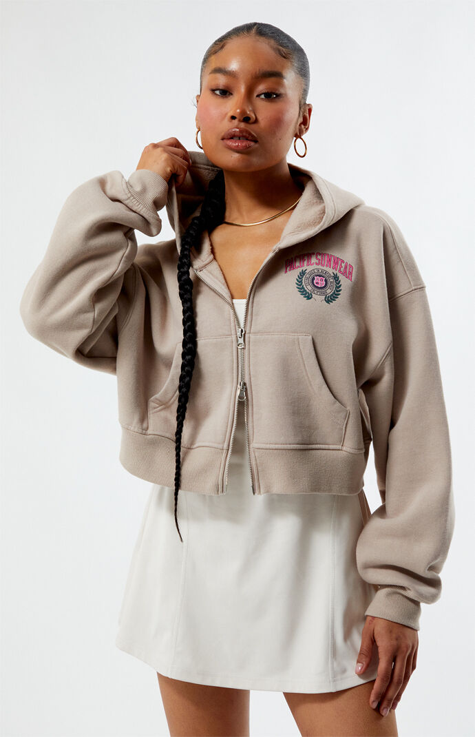 PacSun LA Crest Cropped Double Zip Hoodie PacSun