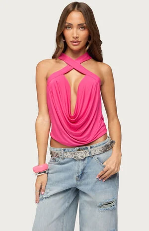 Maise Backless Cowl Neck Crisscross Top image number 1