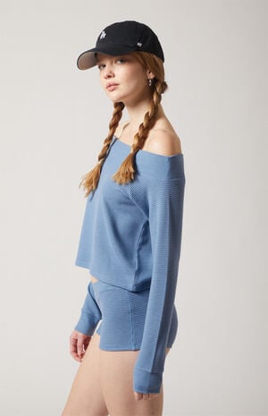 Active Aspen Waffle Knit Off-The-Shoulder Sweatshirt image number 3