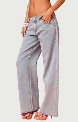 Embroidered Barbie Low Rise Baggy Jeans image number 2