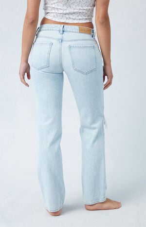 Eco Light Blue Ripped Knee Low Rise Straight Leg Jeans image number 3