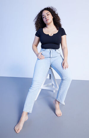 Light Blue Curve Straight Leg Jeans image number 2