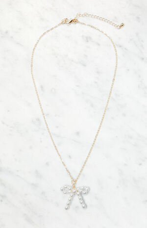 Faux Pearl Bow Charm Necklace image number 1