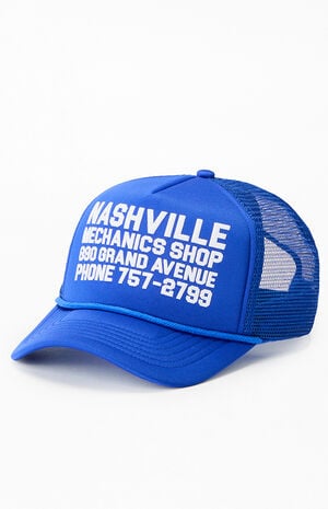 Blue Nashville Mechanics Shop Trucker Hat image number 4