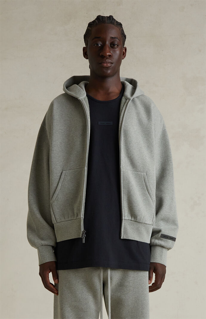 トップス FEAR OF GOD XO CLASSIC ZIP HOODIE Fear of God ESSENTIALS Concrete Heather Classic Fleece Zip