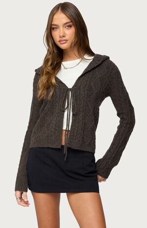 Jayla Hooded Cable Knit Cardigan image number 1