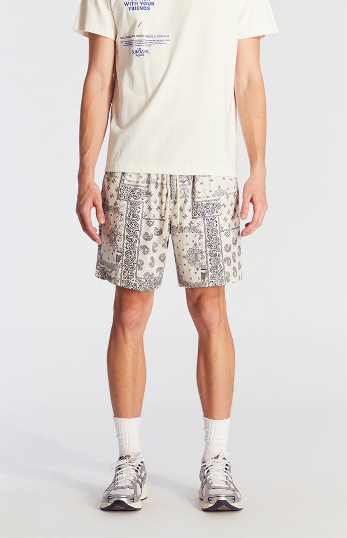 Pacsun Cream Aaron Paisley Mesh Volley Shorts