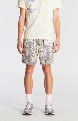 Cream Aaron Paisley Mesh Volley Shorts image number 2