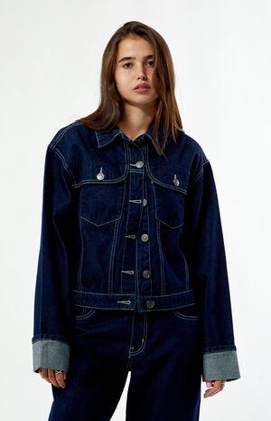 Dark Blue Paneled Denim Jacket image number 1