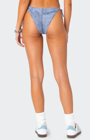 Denim Printed String Bikini Bottom image number 5
