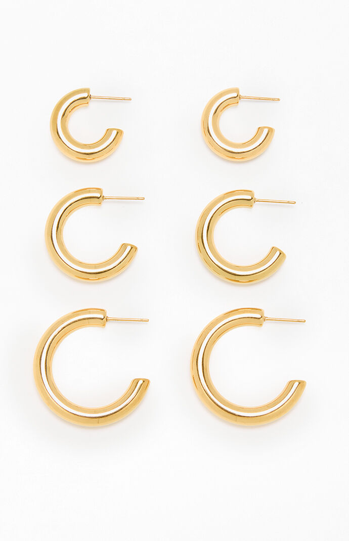 LA Hearts 3 Pack Chunky Gold Hoop Earrings