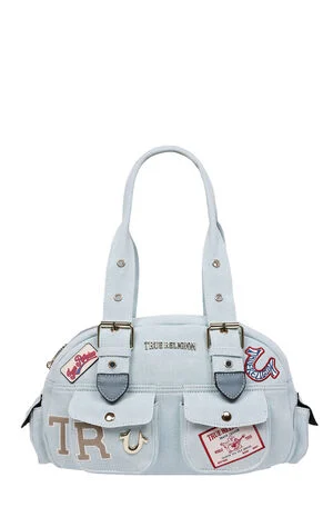 Light Blue Multi Patch Satchel Bag image number 1
