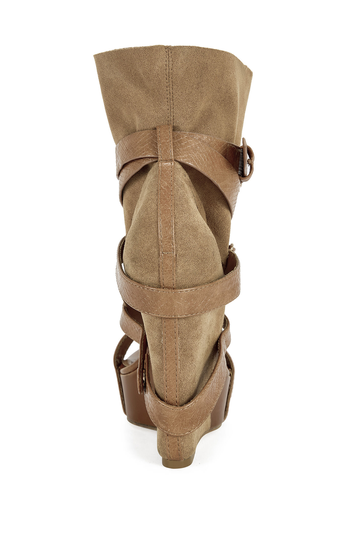 AZALEA WANG Women's Rothko Camel Belted Wedge Sandals