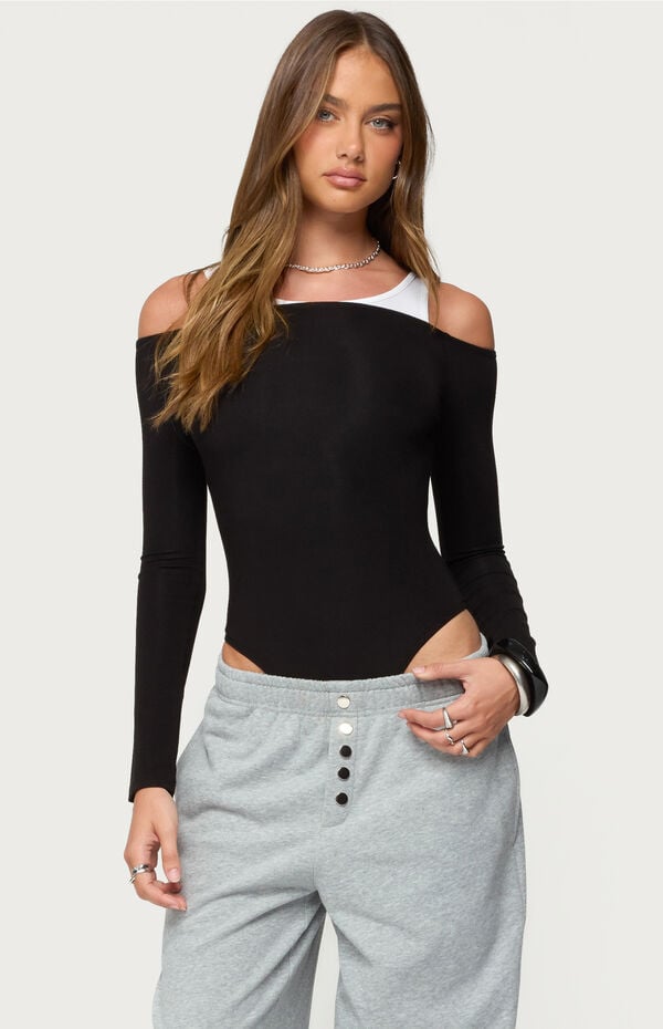 Edikted Layered Ribbed Off Shoulder Bodysuit
