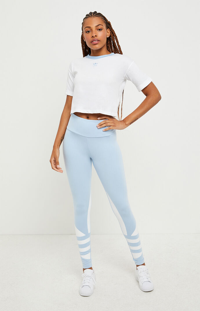 White & Light Blue Cropped Ringer T-Shirt