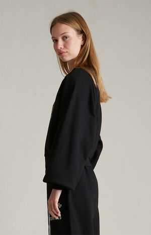 Women's Black University Fleece Cropped Crew Neck Sweatshirt image number 3