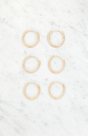 3 Pack Dainty Rhinestone Hoop Earrings image number 1