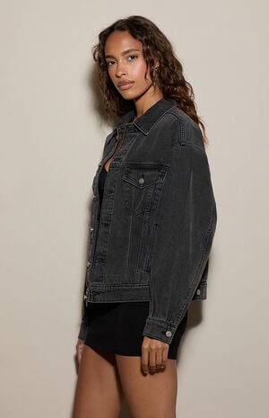 Black Oversized Jean Trucker Jacket image number 3