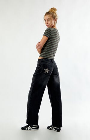 Black Mid Rise Baggy Jeans image number 1