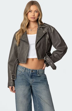 Washed Faux Leather Jacket