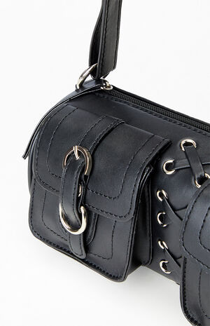 Faux Leather Lace Up Structured Shoulder Bag image number 3