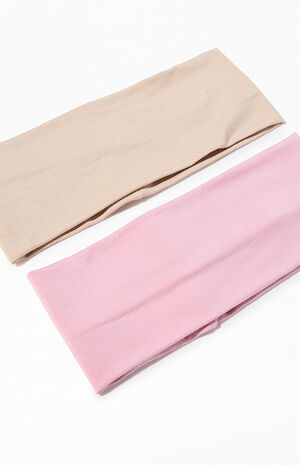 2 Pack Pink & Tan Soft Basic Headbands image number 2