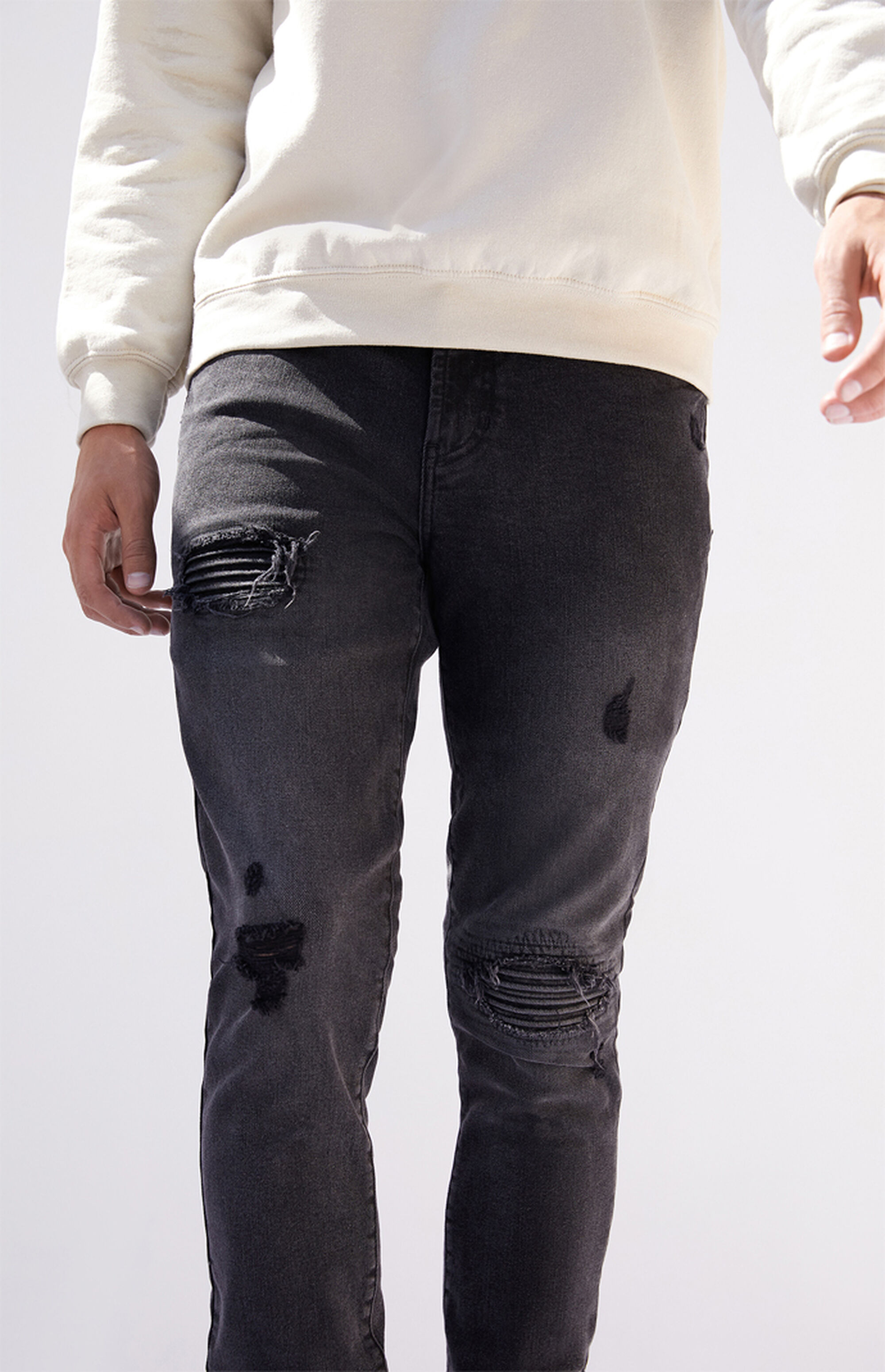 PacSun Black Biker Panel Stacked Skinny Jeans | PacSun