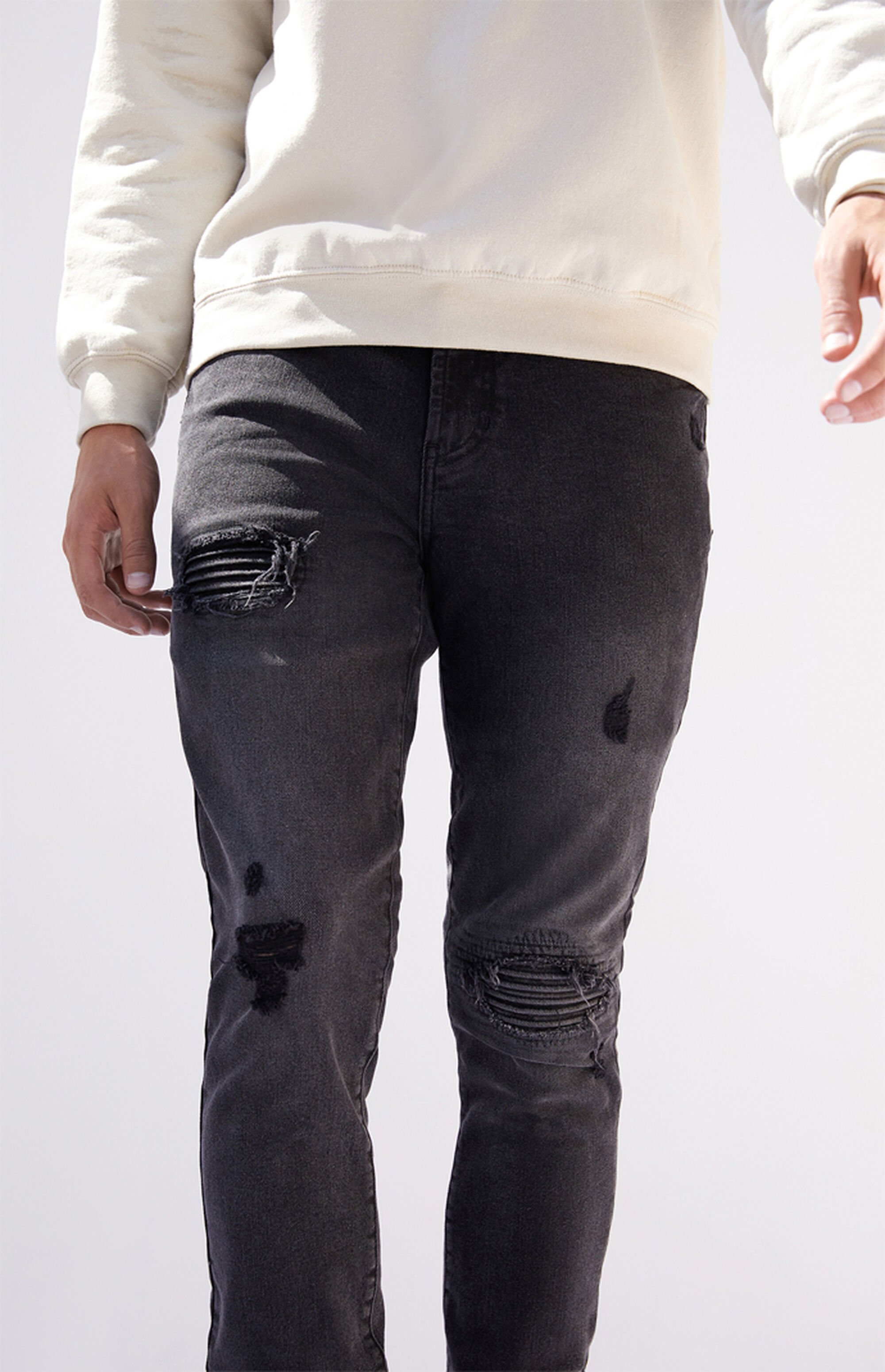 Black Biker Panel Stacked Skinny Jeans at PacSun.com