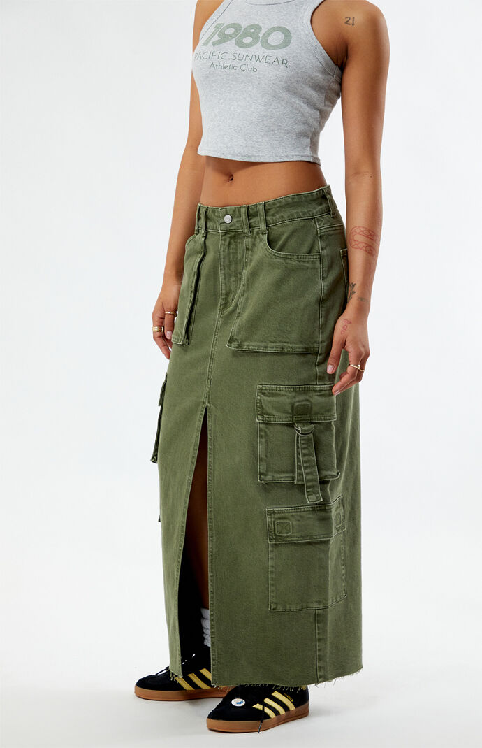 Pacsun Olive Cargo Midi Skirt | Pacsun