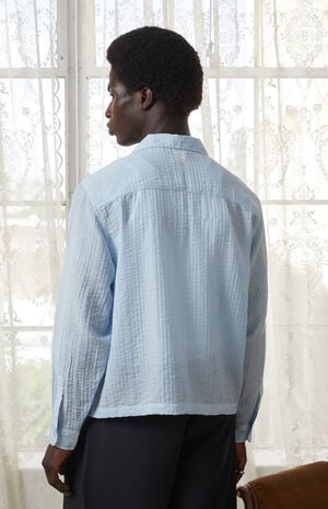 x Pacsun Seersucker Cropped Button Up Long Sleeve Shirt image number 4