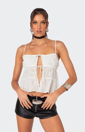 Chelsea Tie Front Eyelet Tank Top image number 1