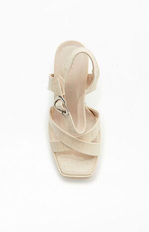 Women's Cream Heart Buckle Heels image number 5