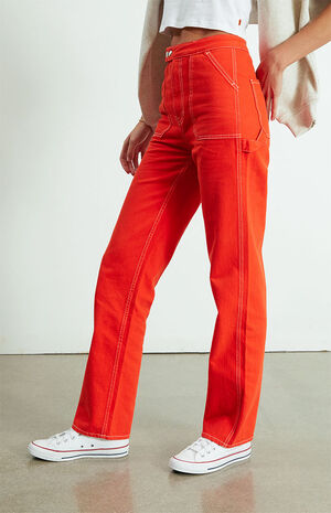Eco Red Boyfriend Carpenter Pants image number 3