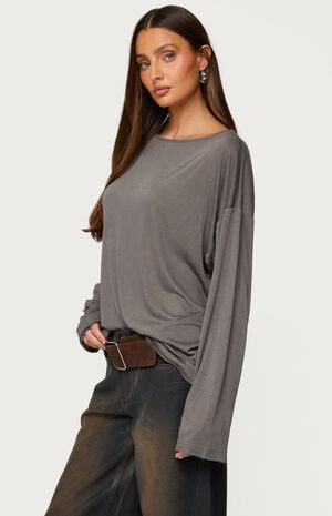 Oversized Semi Sheer Long Sleeve T-Shirt image number 2