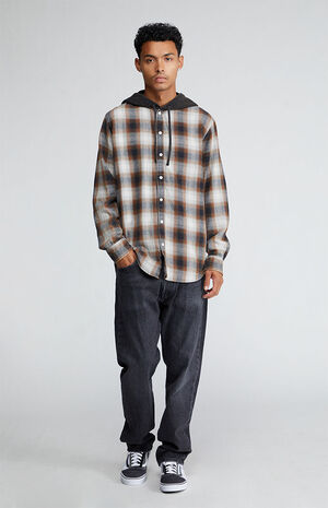 Dark Shadow Plaid Long Sleeve Hooded Shirt image number 4