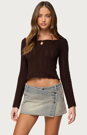 Khari Keyhole Pointelle Knit Top image number 1