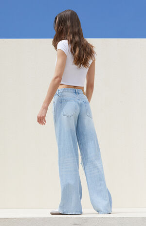 Light Indigo Ripped Low Rise Baggy Jeans image number 4