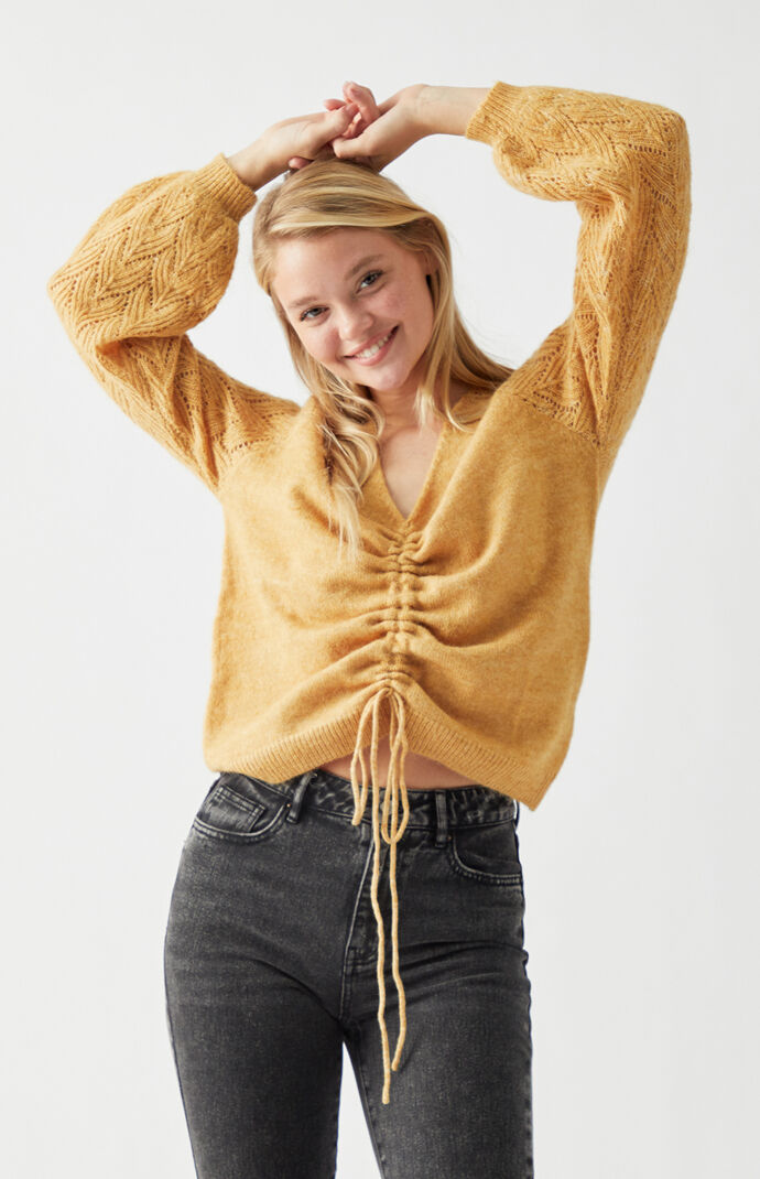 yellow tie up cardigan
