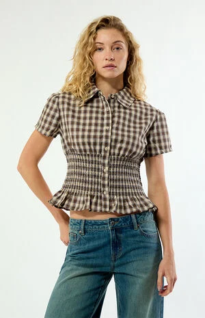 Honey Plaid Short Sleeve Polo Top image number 1